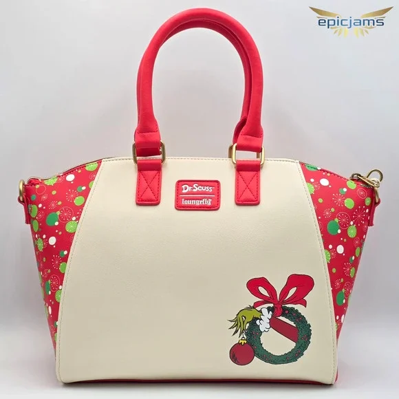 Loungefly Dr. Seuss How The Grinch Stole Christmas! Trio Tree Red Satchel Bag - Picture 5 of 8